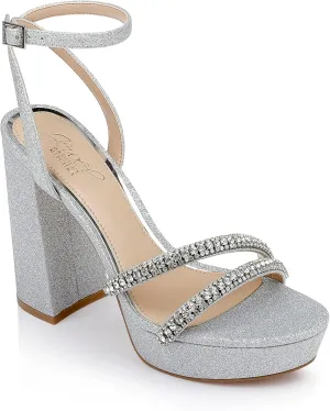 Jewel Badgley Mischka Rochel Platform Block Heel with Gemstone Embellished Straps
