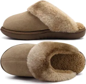 jiajiale Women's Memory Foam Slippers Ladies Slip On Arch Support Suede Scuff Slipper Cozy Fuzzy Faux Fur Winter House Shoes Indoor Outdoor