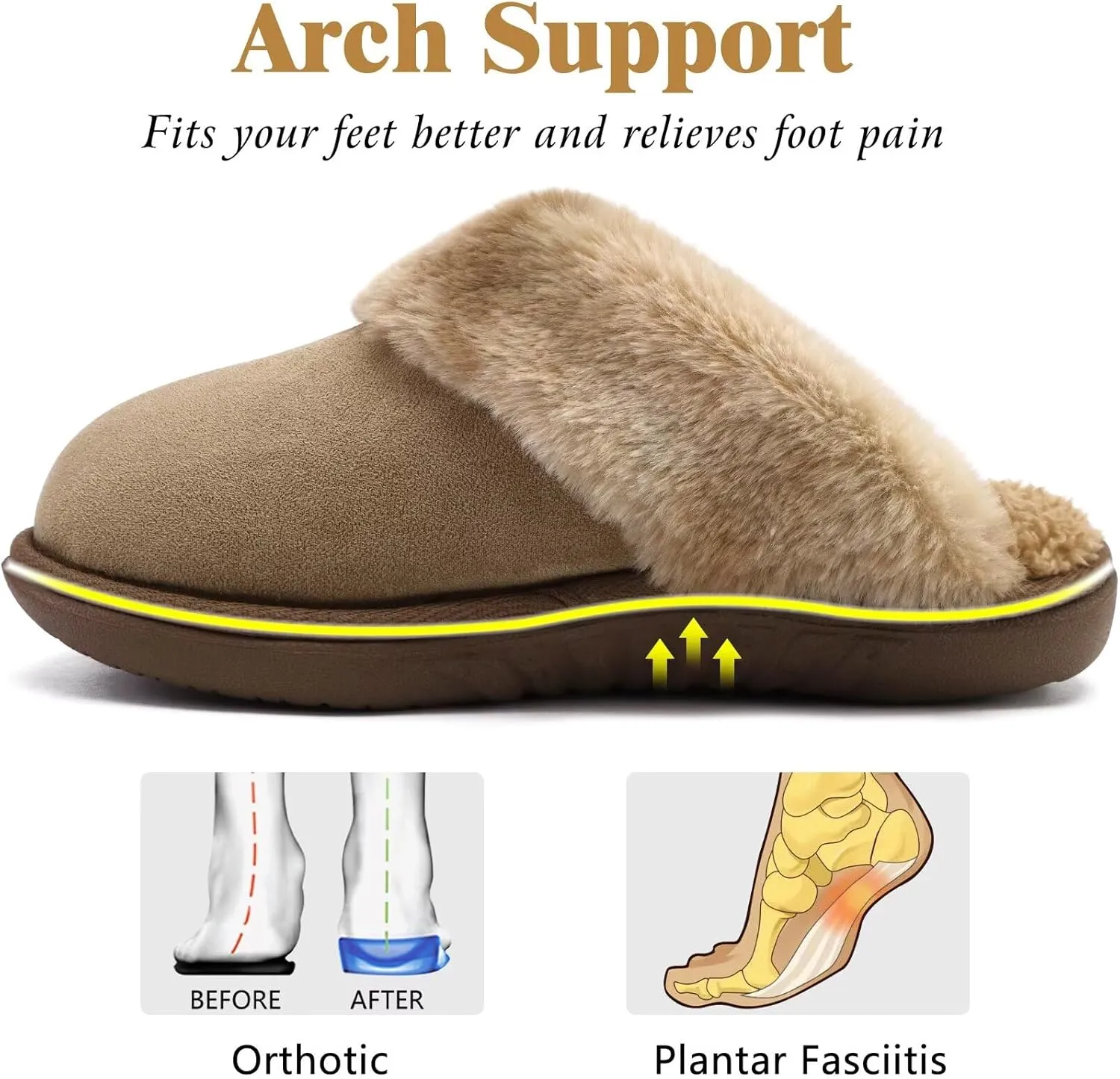 jiajiale Women's Memory Foam Slippers Ladies Slip On Arch Support Suede Scuff Slipper Cozy Fuzzy Faux Fur Winter House Shoes Indoor Outdoor