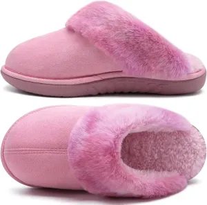 jiajiale Women's Memory Foam Slippers Ladies Slip On Arch Support Suede Scuff Slipper Cozy Fuzzy Faux Fur Winter House Shoes Indoor Outdoor