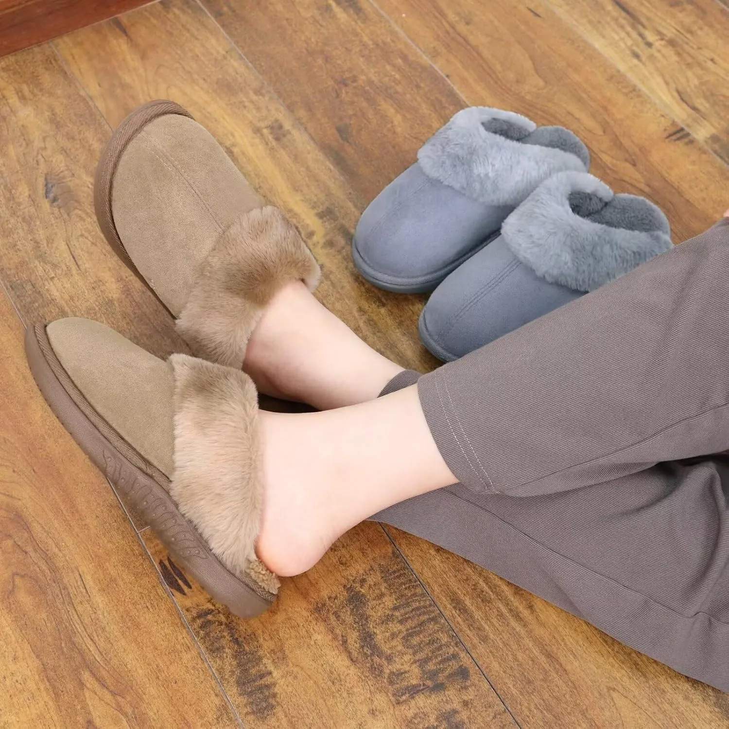 jiajiale Women's Memory Foam Slippers Ladies Slip On Arch Support Suede Scuff Slipper Cozy Fuzzy Faux Fur Winter House Shoes Indoor Outdoor
