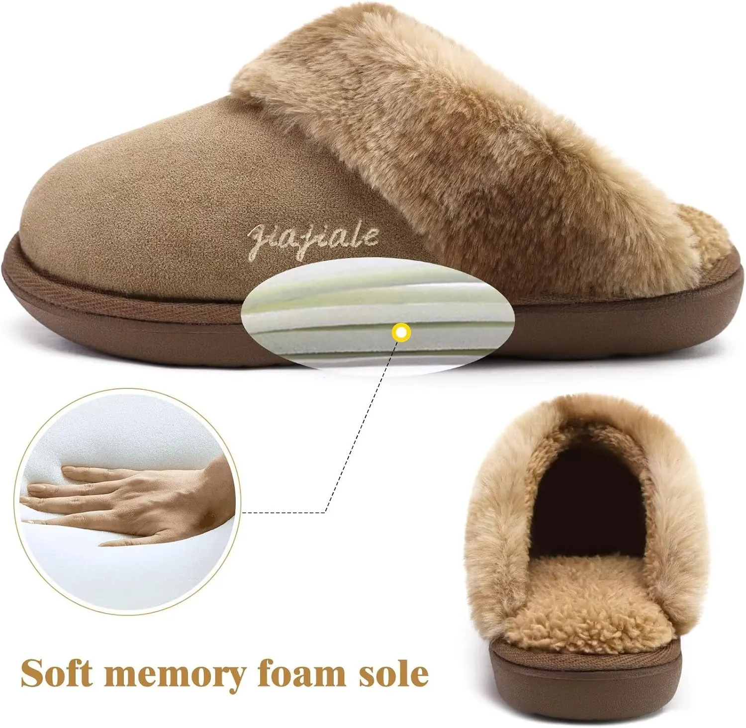 jiajiale Women's Memory Foam Slippers Ladies Slip On Arch Support Suede Scuff Slipper Cozy Fuzzy Faux Fur Winter House Shoes Indoor Outdoor