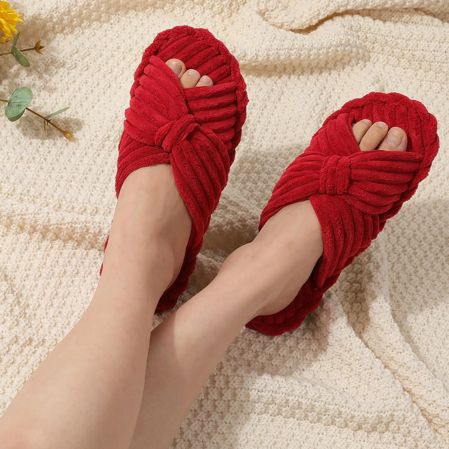JIASUQI Women's Purple Faux Fur Criss Cross Open Toe House Slippers for Women