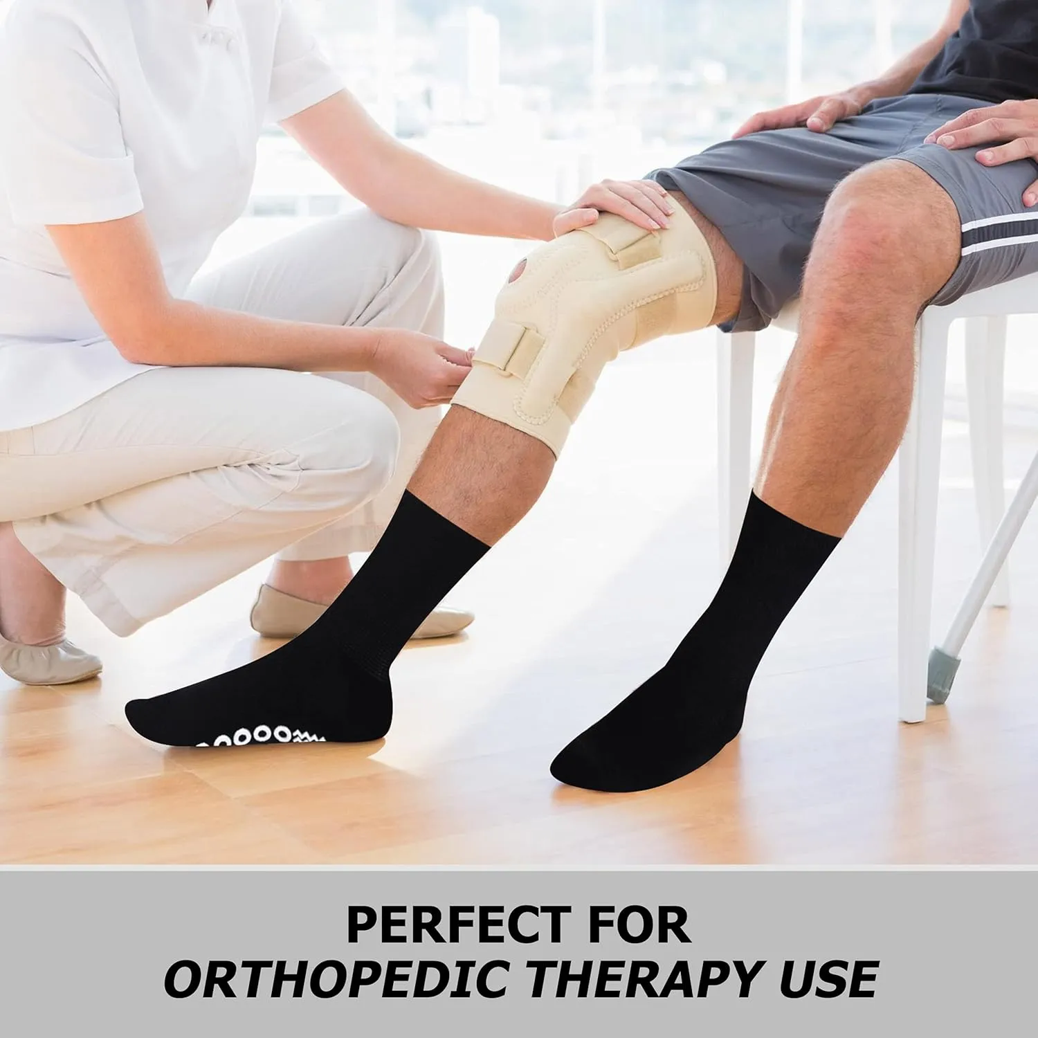 JSPA Grip Socks, Non Slip Casual Socks - Ideal for Home, Indoor Yoga, and Hospital - for Men and Women Non-Binding Loose Fit Sock - Non-Slip Diabetic Socks with Seamless Toe 3 Pairs Black