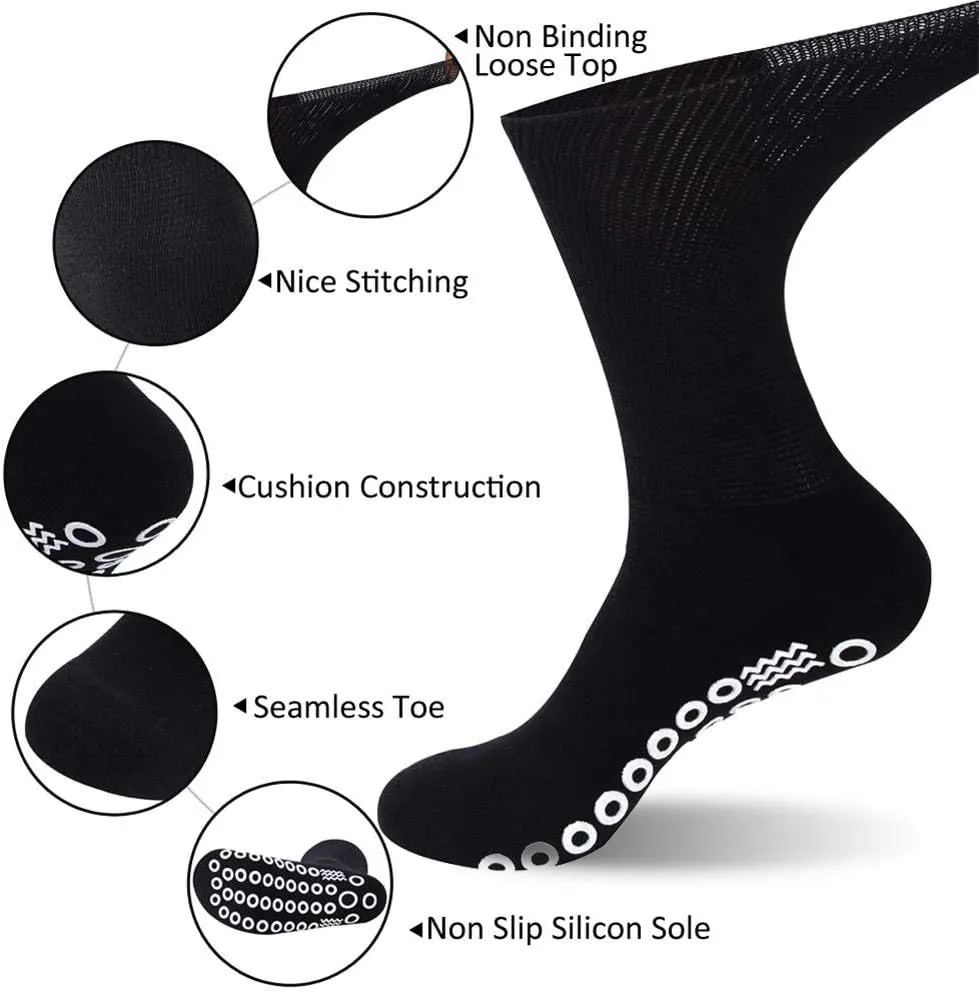 JSPA Grip Socks, Non Slip Casual Socks - Ideal for Home, Indoor Yoga, and Hospital - for Men and Women Non-Binding Loose Fit Sock - Non-Slip Diabetic Socks with Seamless Toe 3 Pairs Black