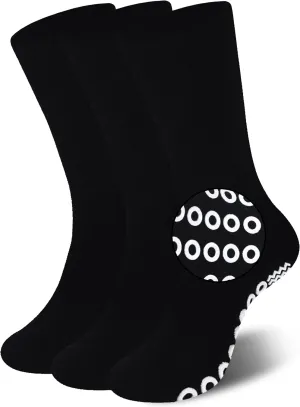 JSPA Grip Socks, Non Slip Casual Socks - Ideal for Home, Indoor Yoga, and Hospital - for Men and Women Non-Binding Loose Fit Sock - Non-Slip Diabetic Socks with Seamless Toe 3 Pairs Black