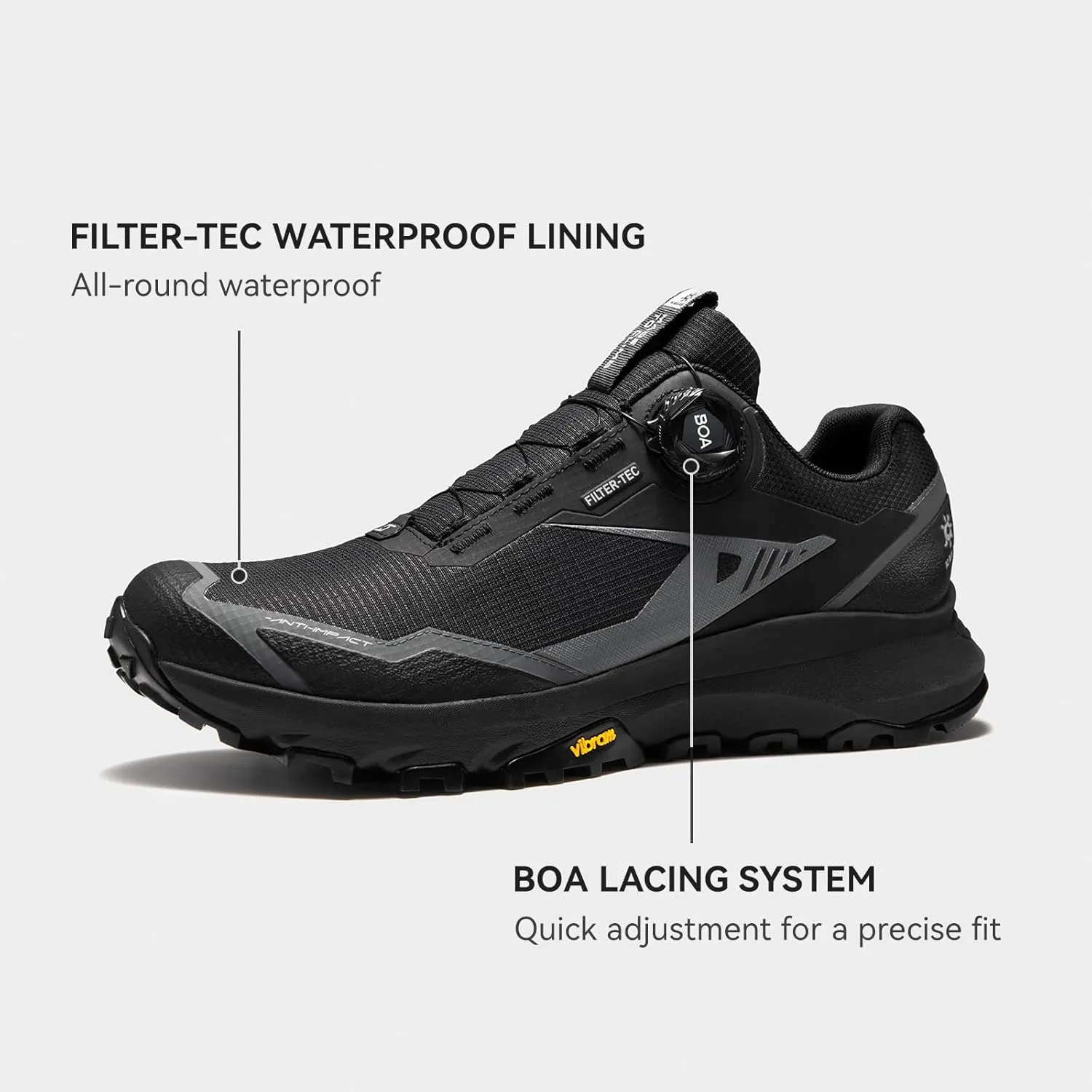 KAILAS Men's Kuocang BOA Hiking Shoe FLT Waterproof V Sole Non-Slip Shoes Lightweight Breathable Low Height Outdoor Trailing Trekking Shoes