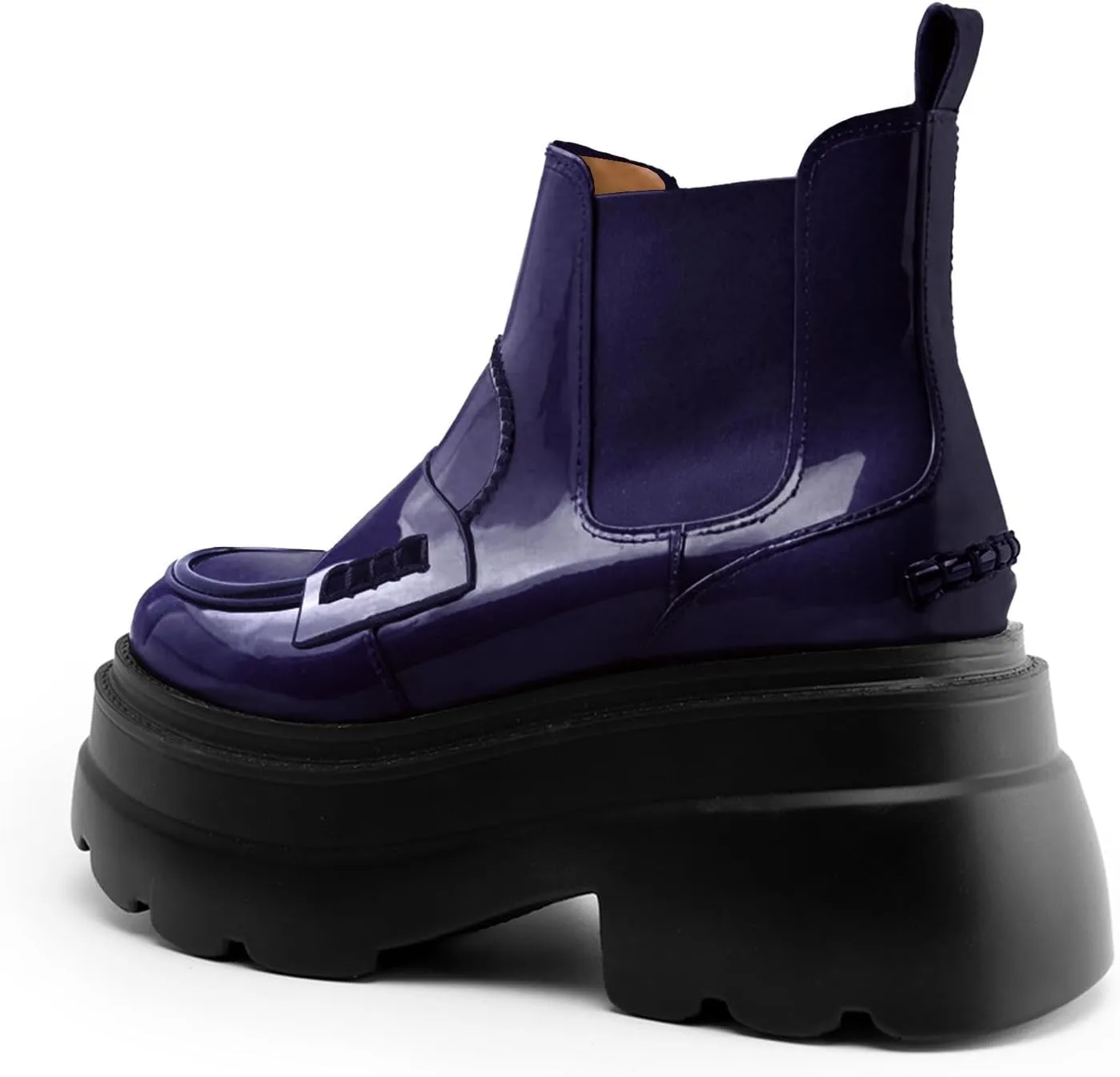 KaroNairy Platform Ankle Boots for Women Chelsea Boots Round Toe Chunky Heel Slip on Lug Sole Short Boots Black