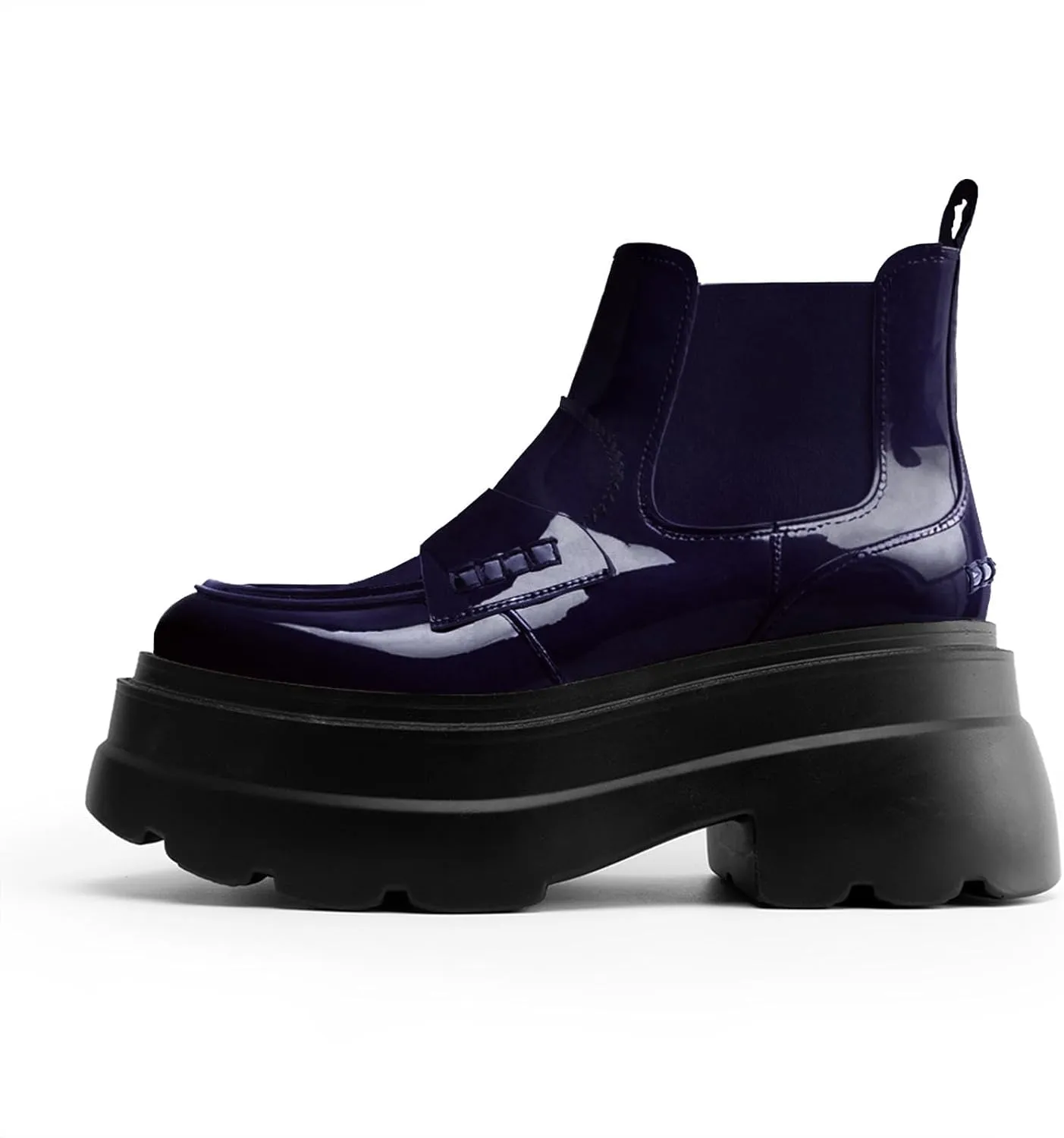 KaroNairy Platform Ankle Boots for Women Chelsea Boots Round Toe Chunky Heel Slip on Lug Sole Short Boots Black