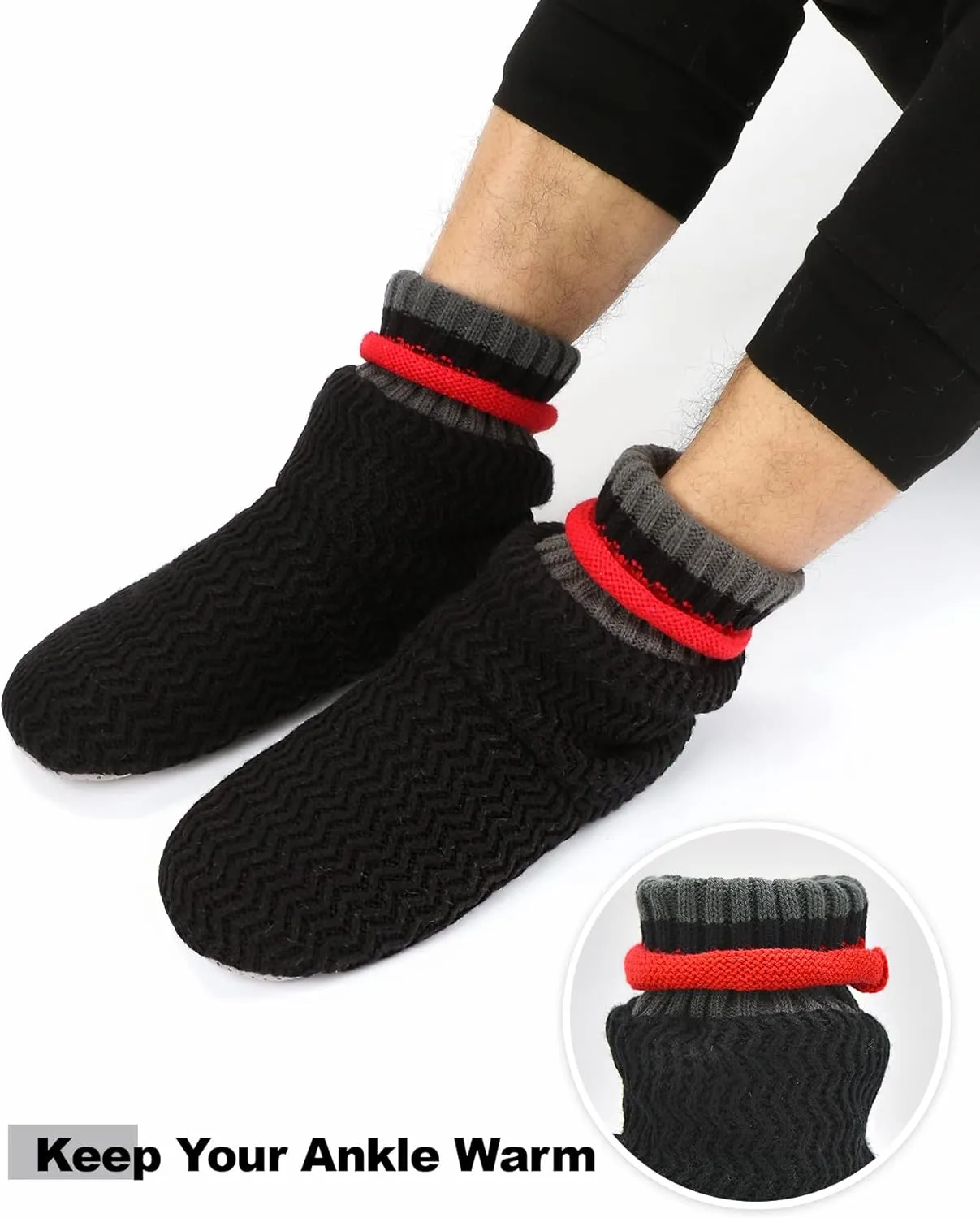 Keyela Slipper Socks Soft Cozy Thick House Indoor Boot Sock Shoes with Anti-Skid Bottom Soles for Men's