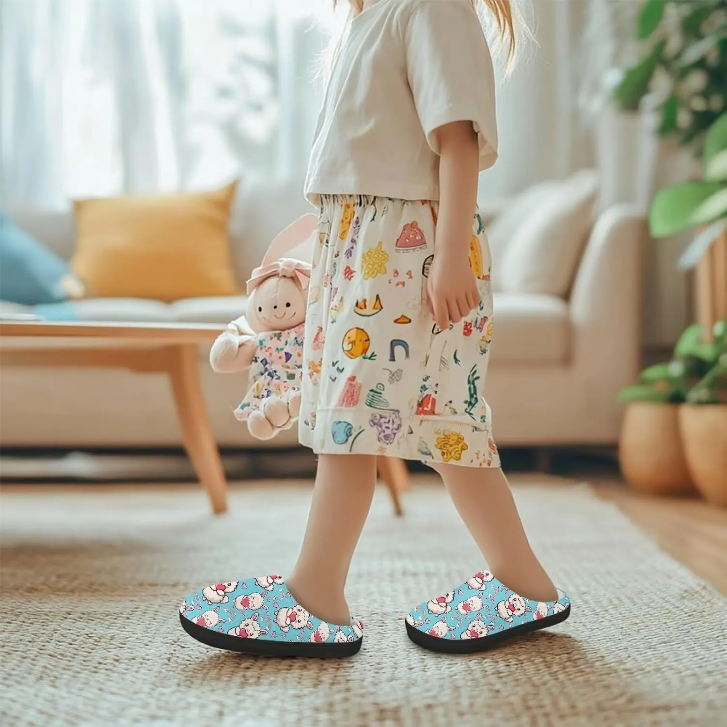 Kids Cotton Slipper Winter Warm Comfortable Fuzzy Fluffy Soft Breathable Non-Slip Home Outdoor Slippers for Toddler Boys GirlsLittle kids US 9-15