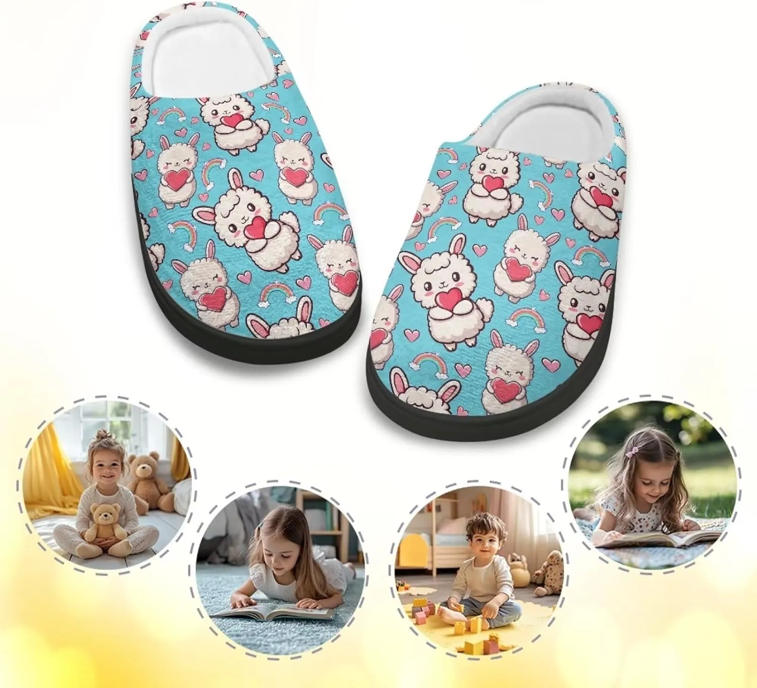 Kids Cotton Slipper Winter Warm Comfortable Fuzzy Fluffy Soft Breathable Non-Slip Home Outdoor Slippers for Toddler Boys GirlsLittle kids US 9-15