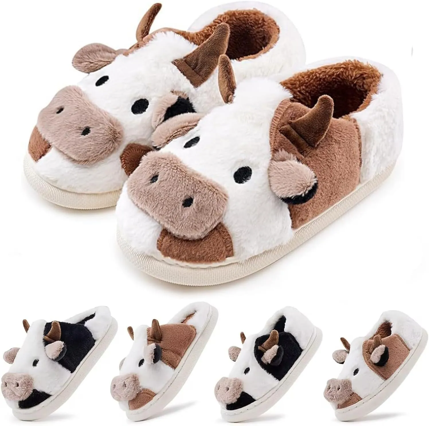 Kids Cow Animal Slippers, Toddler Boys Girls Cute Fuzzy Non-Slip House Slippers for Indoor and Outdoor