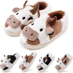 Kids Cow Animal Slippers, Toddler Boys Girls Cute Fuzzy Non-Slip House Slippers for Indoor and Outdoor