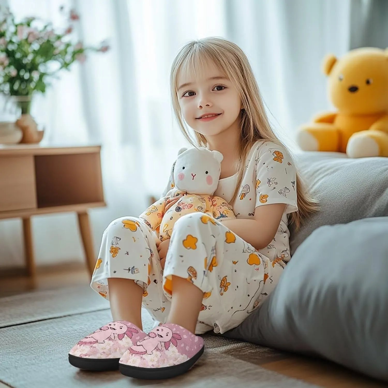 Kids House Slippers Pink, Warm Soft Slippers Home Slippers for Girls Non Slip, Comfy Cozy Slippers Indoor