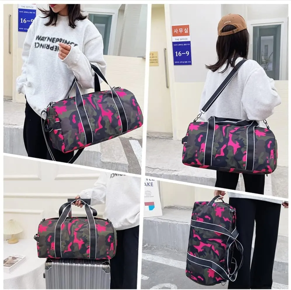 Kids Overnight Duffle Bag Girls Boys Sports Gym Bag with Shoe Compartment Wet Pocket Camouflage travel bag (Ping)