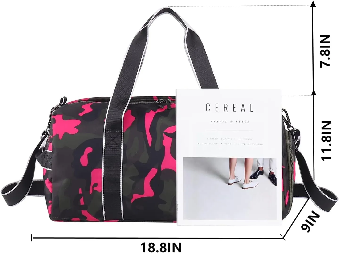 Kids Overnight Duffle Bag Girls Boys Sports Gym Bag with Shoe Compartment Wet Pocket Camouflage travel bag (Ping)