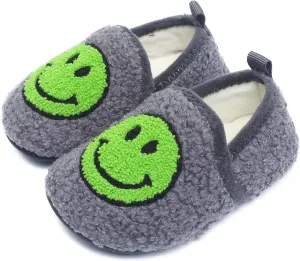 Kids Slippers Toddler Smile Face House Slippers Indoor Home Non-Slip Rubber Sole Shoes Warm Cozy Socks