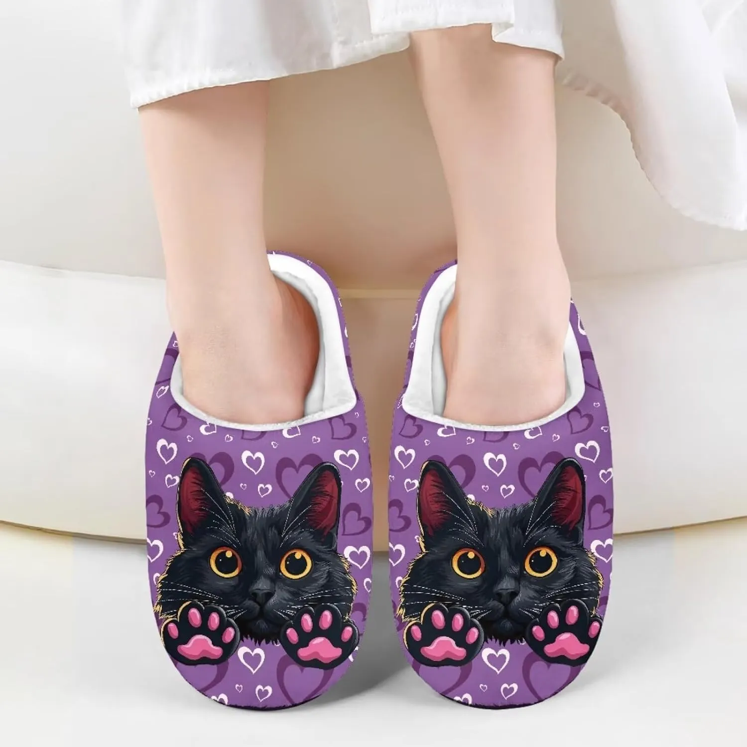 Kids Winter Fuzzy Slippers Cute Animal Pattern Home Bedroom Slippers Non Slip Black Sole