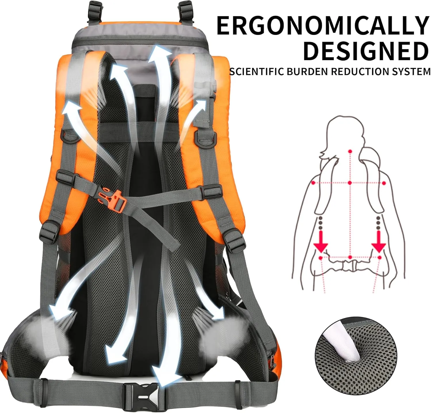 King'sGuard 60L Hiking Backpack Men Women Camping Backpack Waterproof Backpacking Mountaineering Climbing Daypack with Rain Cover (Orange)