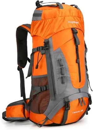 King'sGuard 60L Hiking Backpack Men Women Camping Backpack Waterproof Backpacking Mountaineering Climbing Daypack with Rain Cover (Orange)