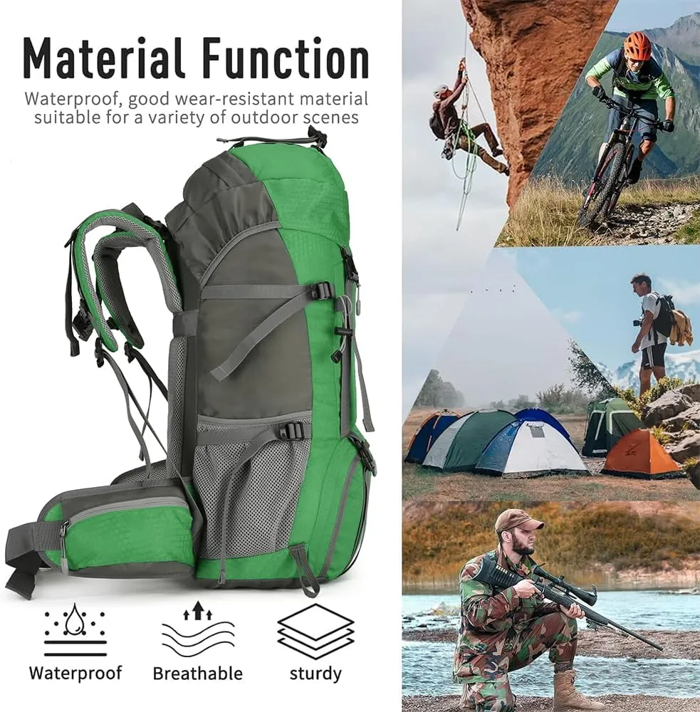 King'sGuard 60L Hiking Backpack, Waterproof Camping Backpacking Backpack for Men Outdoor Climbing Daypack (Green)