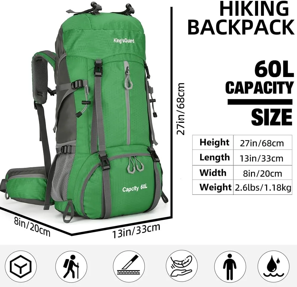 King'sGuard 60L Hiking Backpack, Waterproof Camping Backpacking Backpack for Men Outdoor Climbing Daypack (Green)