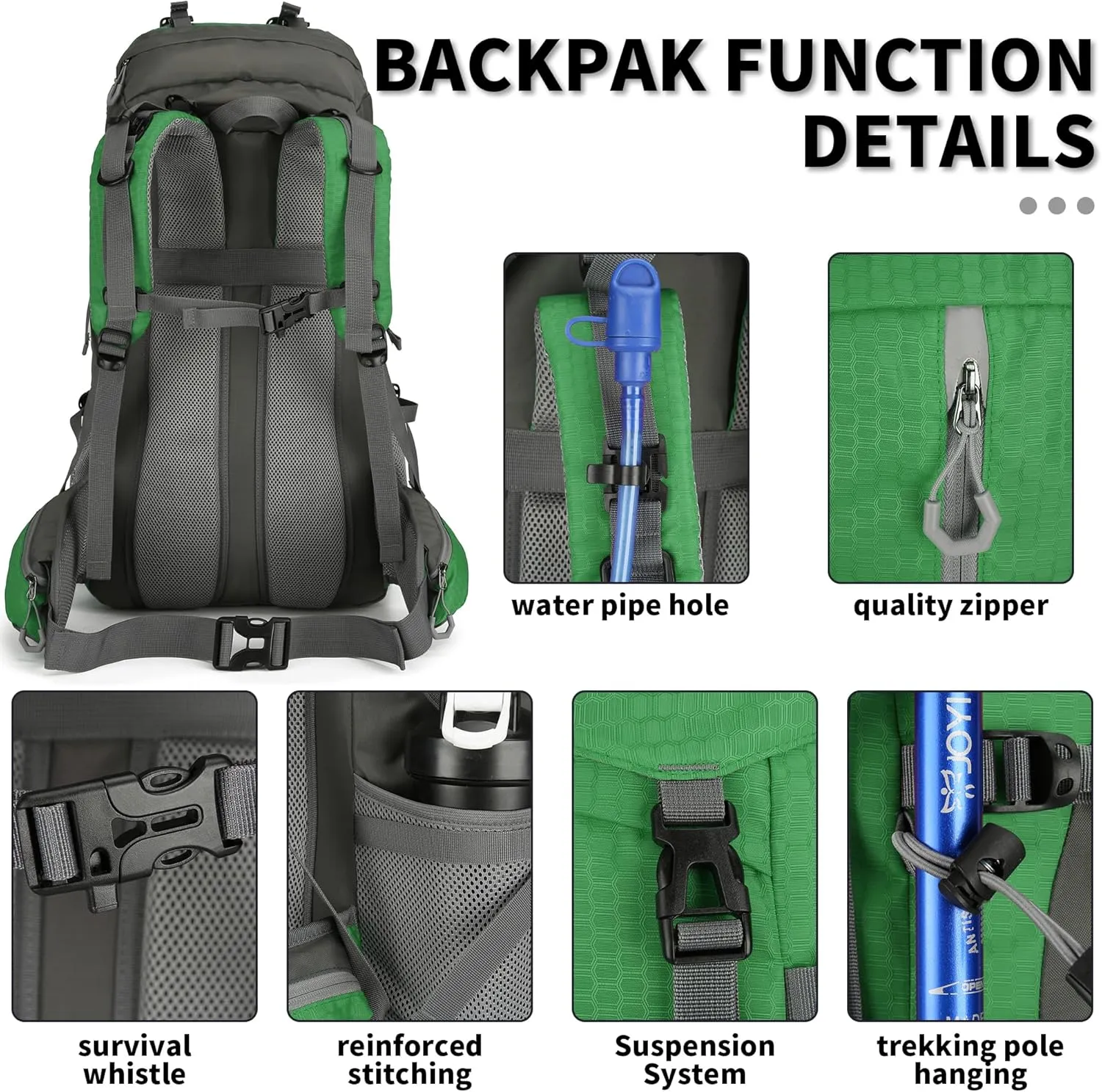 King'sGuard 60L Hiking Backpack, Waterproof Camping Backpacking Backpack for Men Outdoor Climbing Daypack (Green)