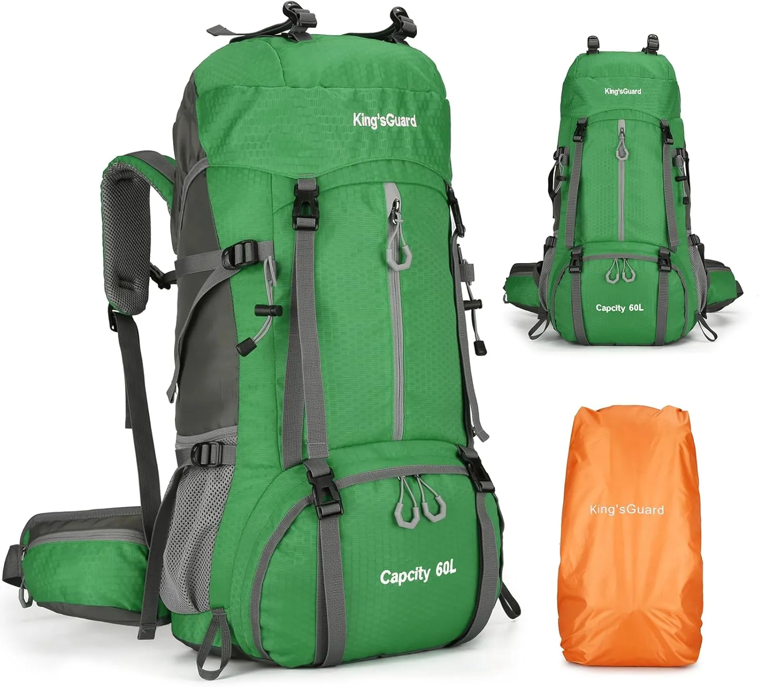 King'sGuard 60L Hiking Backpack, Waterproof Camping Backpacking Backpack for Men Outdoor Climbing Daypack (Green)