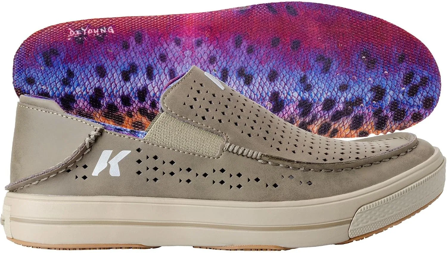 Korkers Men's Leather Fish Moc Vented Rainbow Trout w/Fixed Kling-On Deck Soles