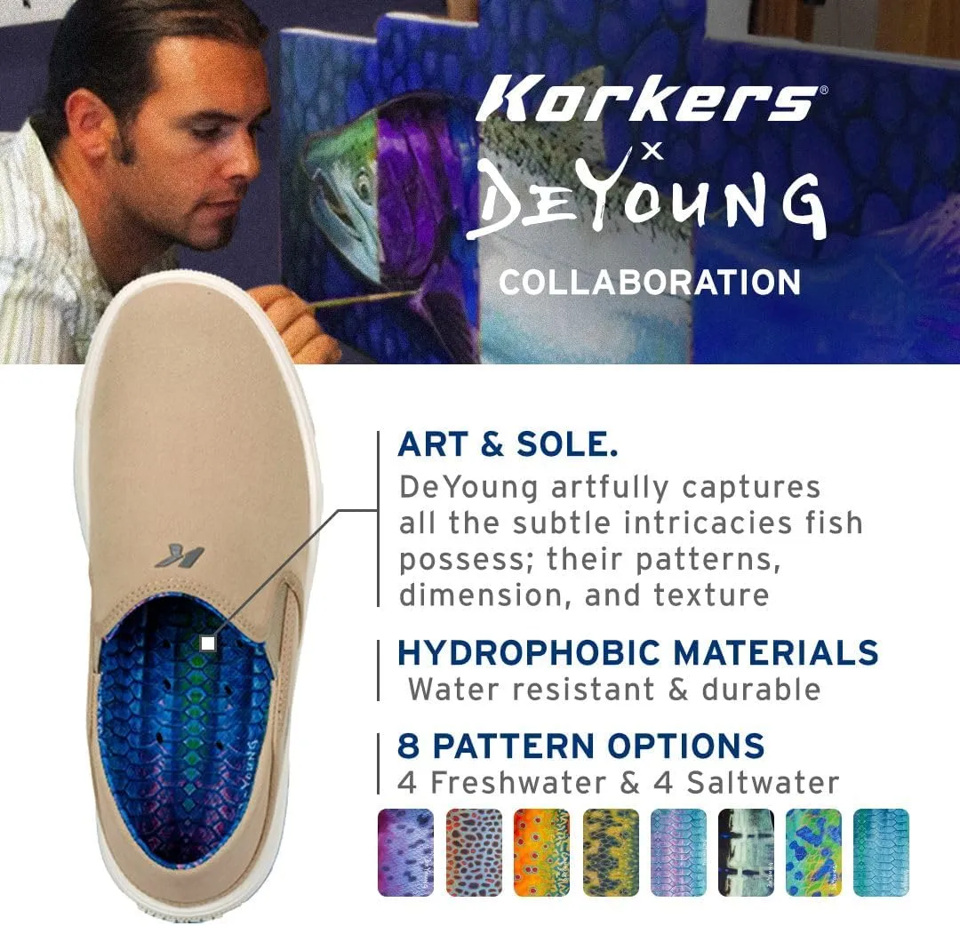 Korkers Men's Leather Fish Moc Vented Rainbow Trout w/Fixed Kling-On Deck Soles