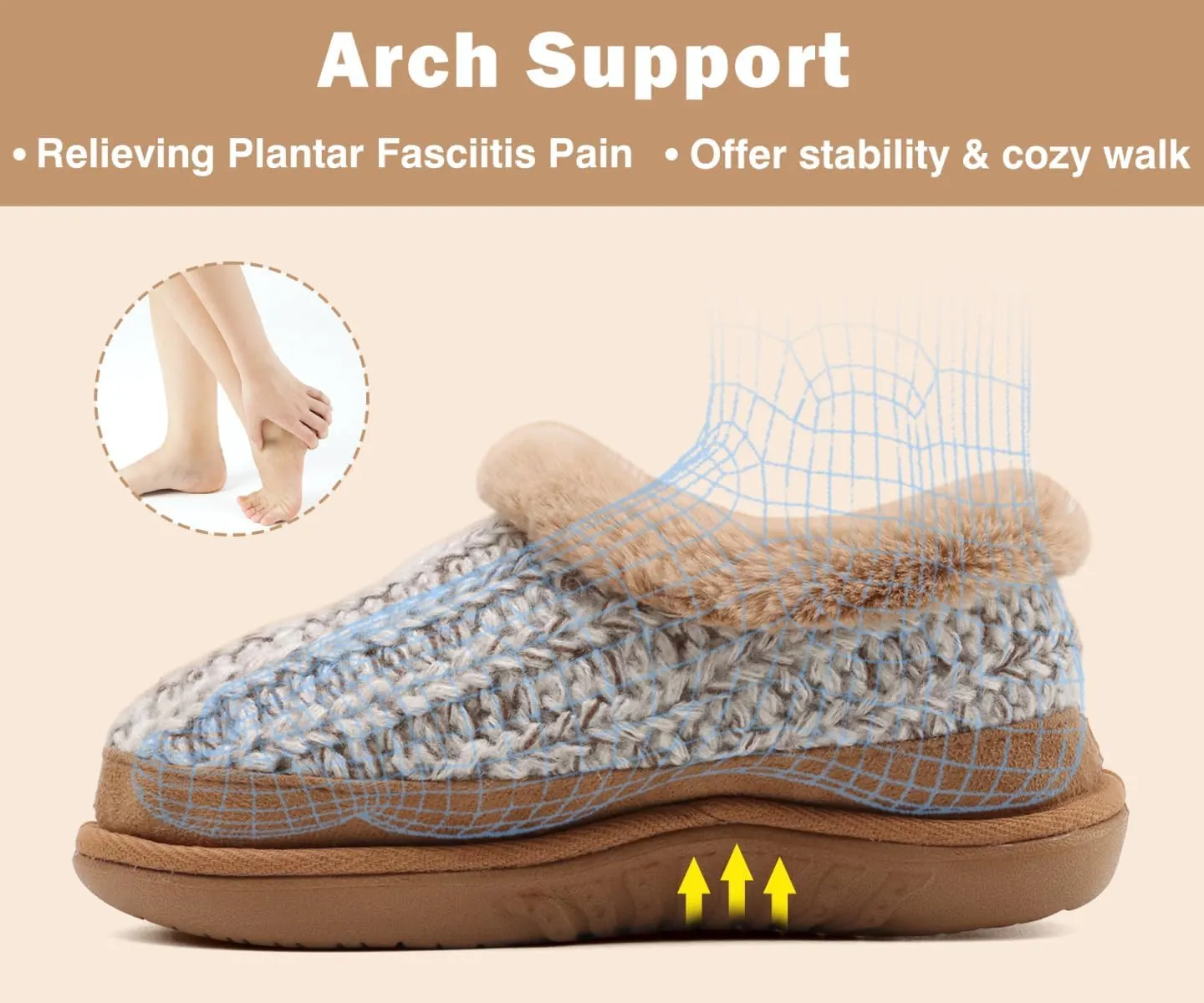 KuaiLu House Slippers for Women Comfortable Memory Foam Plaid Slipper Ladies Warm Fuzzy Plush Fur Lined Winter Home Shoes Orthotic Plantar Fasciitis Arch Support Indoor Outdoor