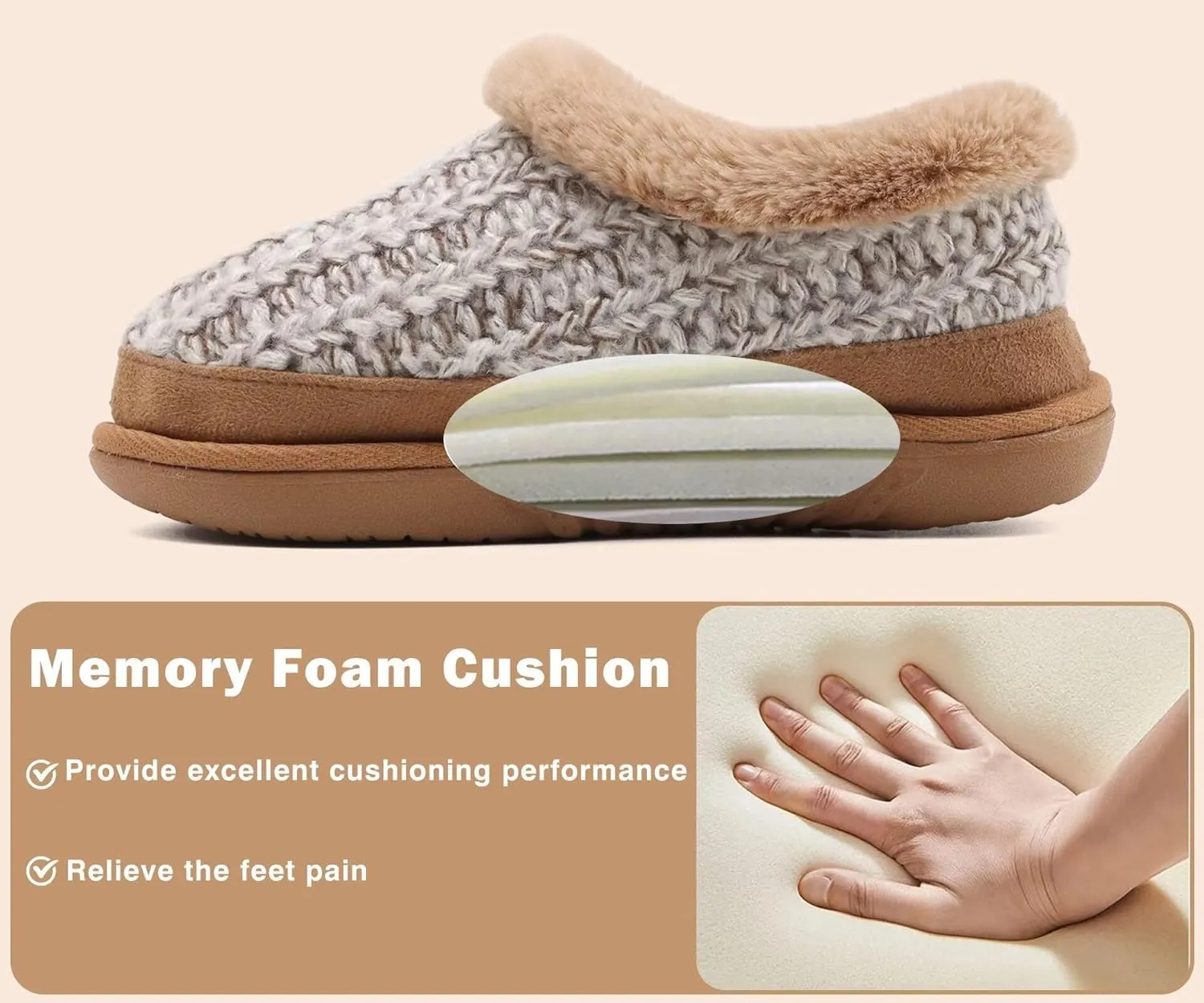 KuaiLu House Slippers for Women Comfortable Memory Foam Plaid Slipper Ladies Warm Fuzzy Plush Fur Lined Winter Home Shoes Orthotic Plantar Fasciitis Arch Support Indoor Outdoor