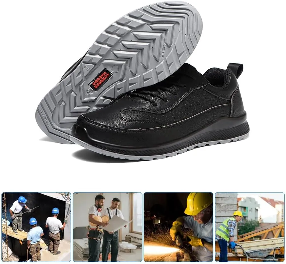 KUNWFNIX Steel Toe Sneakers for Men Women Lightweight Safety Shoes Comfortable Puncture Proof Slip On Composite Toe Work Shoes