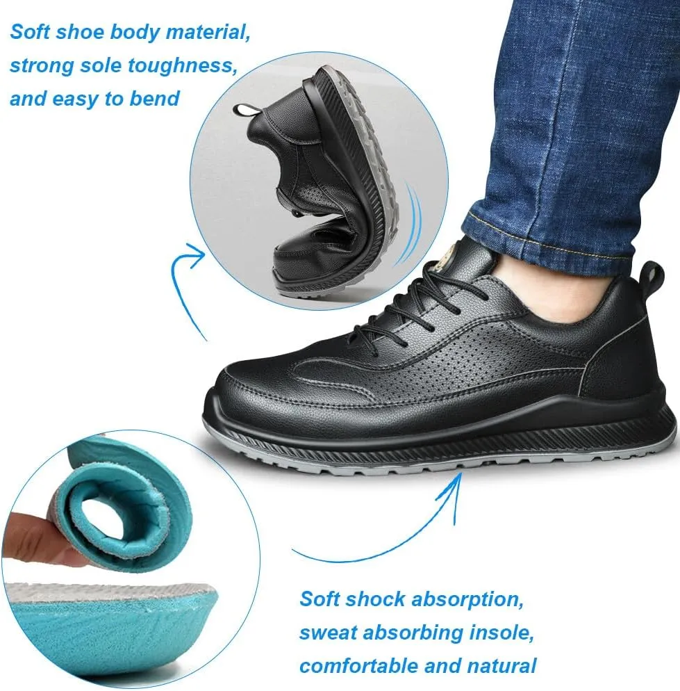 KUNWFNIX Steel Toe Sneakers for Men Women Lightweight Safety Shoes Comfortable Puncture Proof Slip On Composite Toe Work Shoes