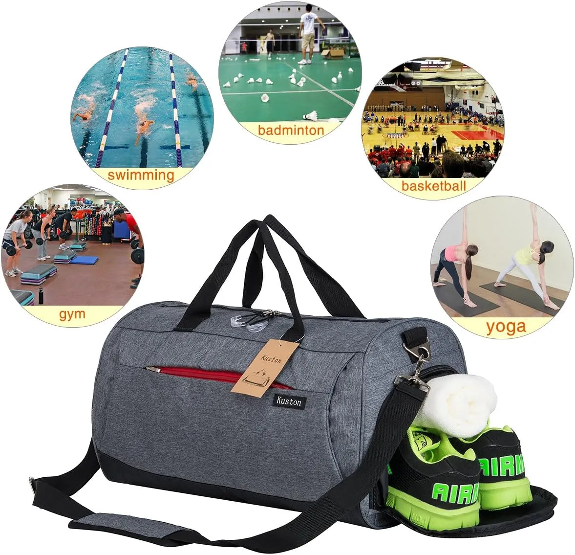 Kuston Sports Small Gym Bag for Men and Women Travel Duffel Bag Workout Bag with Shoes Compartment&Wet Pocket