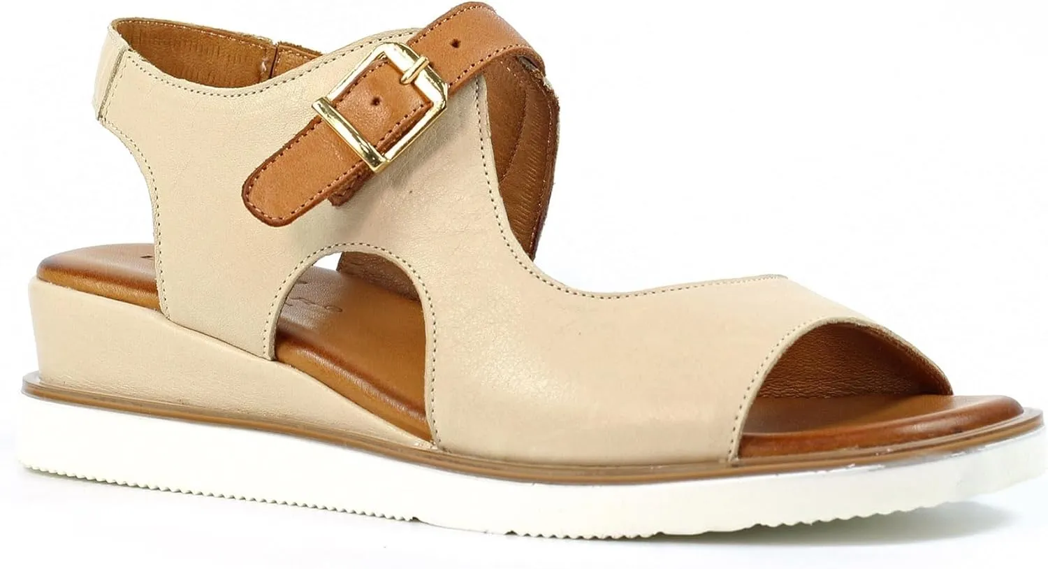 Ladies Beige Leather Wedge Sandals