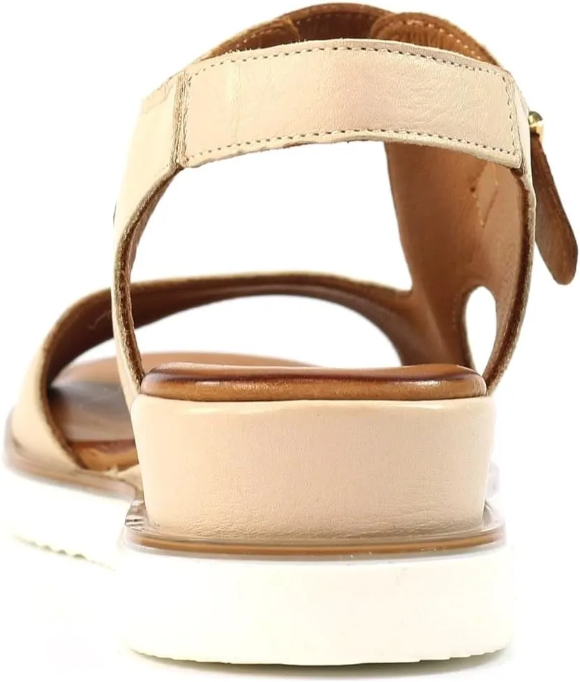 Ladies Beige Leather Wedge Sandals