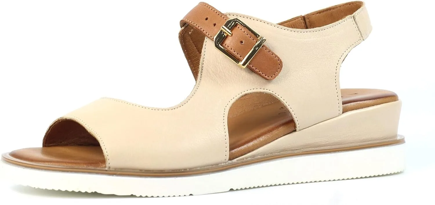 Ladies Beige Leather Wedge Sandals