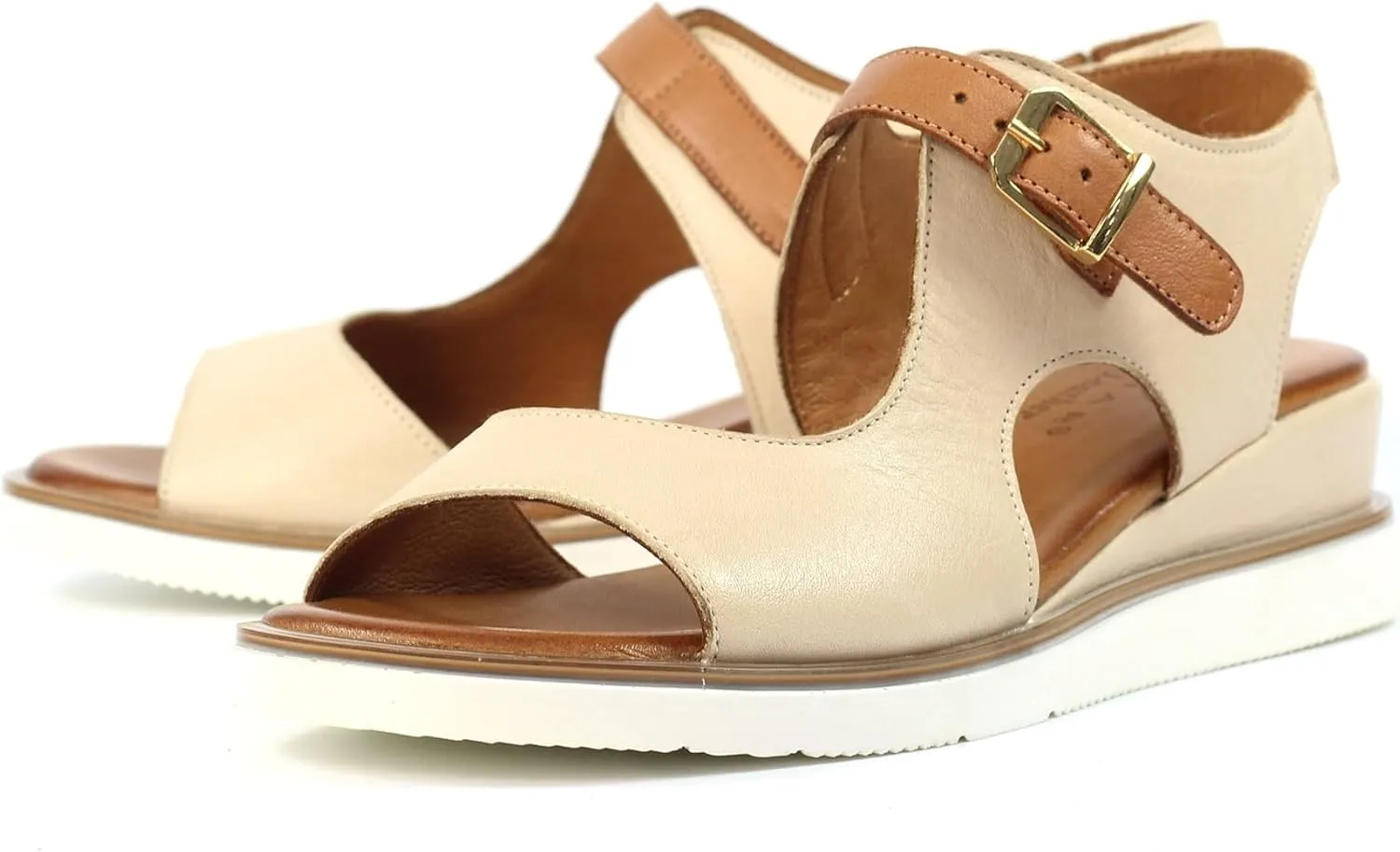 Ladies Beige Leather Wedge Sandals