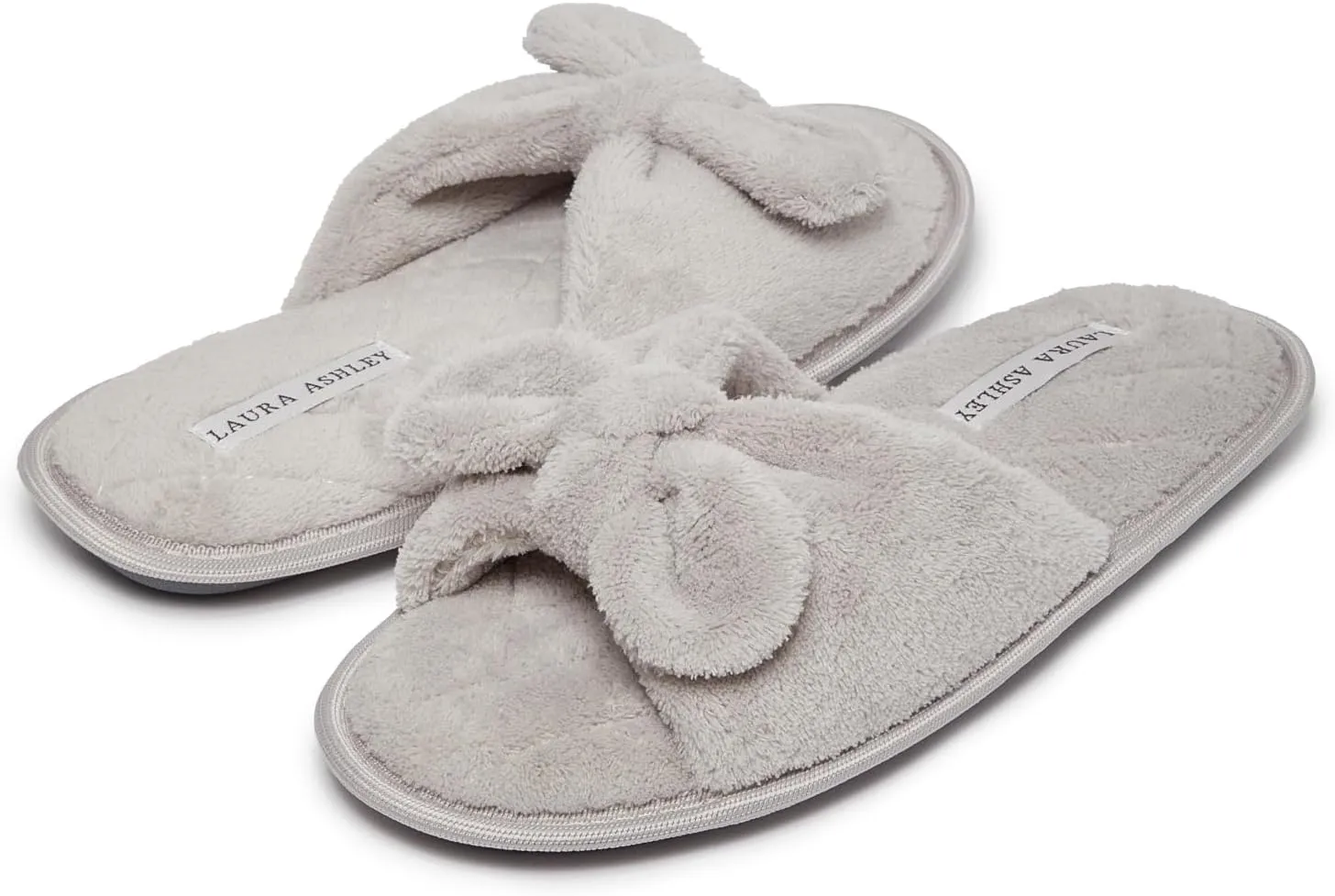 Laura Ashley Women's House Slippers - Cozy Bow Band Memory Foam Open Toe Spa Slide Slipper - Flat Slip On House Slippers for Women