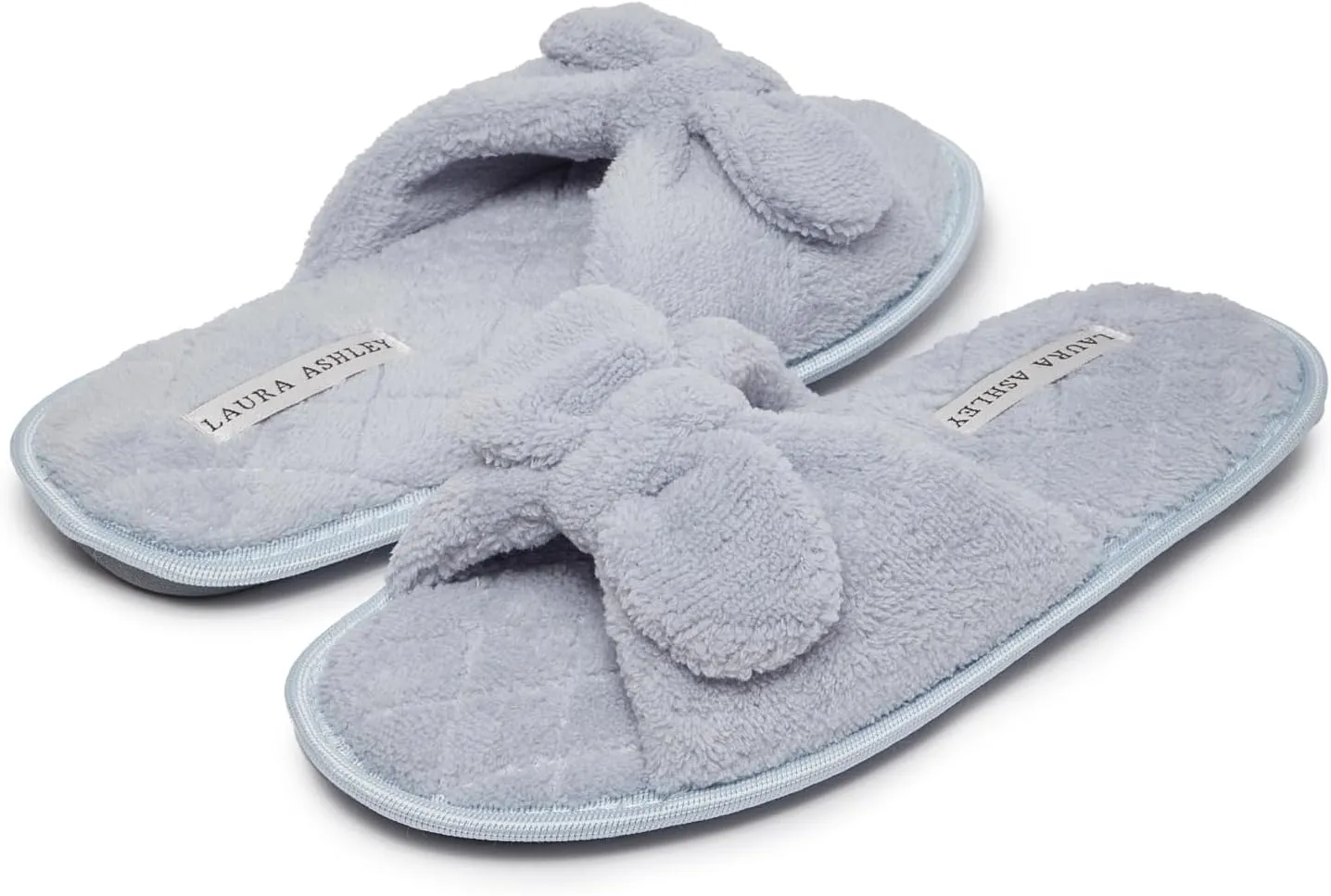 Laura Ashley Women's House Slippers - Cozy Bow Band Memory Foam Open Toe Spa Slide Slipper - Flat Slip On House Slippers for Women