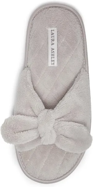 Laura Ashley Women's House Slippers - Cozy Bow Band Memory Foam Open Toe Spa Slide Slipper - Flat Slip On House Slippers for Women
