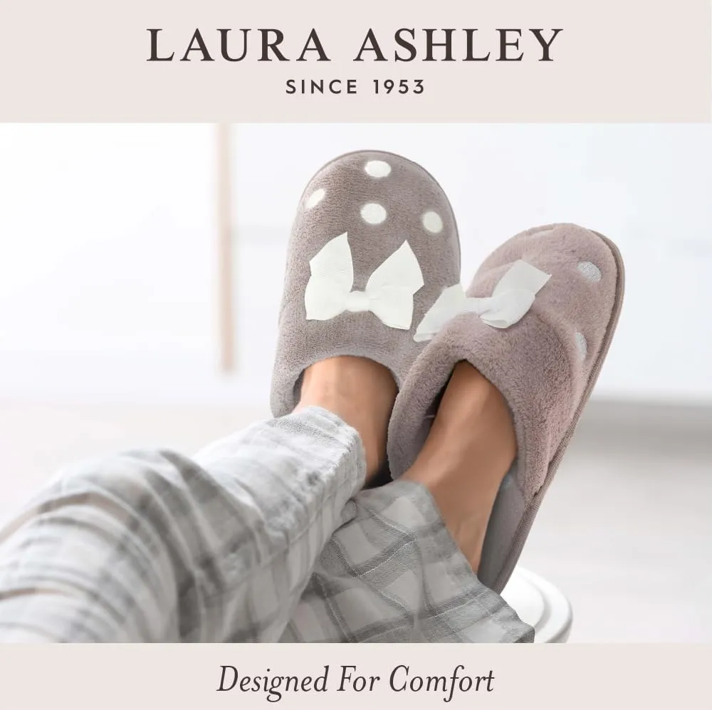 Laura Ashley Womens Plush Memory Foam Scuff Slippers, Fluffy Warm Micro Terry House Shoes, Comfy Slip On Bedroom Slipper