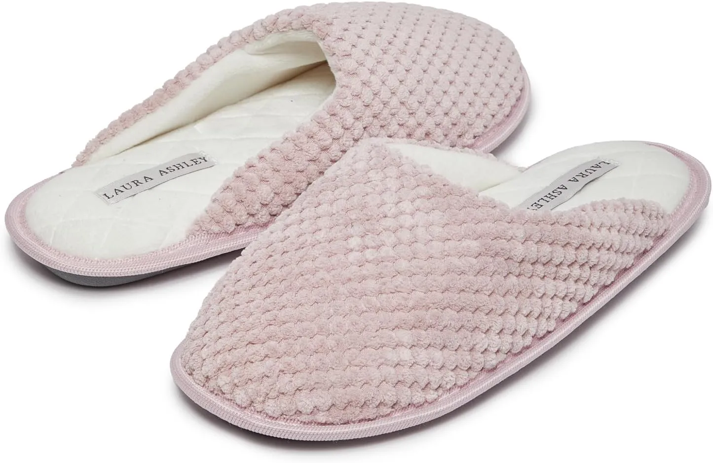 Laura Ashley Womens Plush Memory Foam Scuff Slippers, Fluffy Warm Micro Terry House Shoes, Comfy Slip On Bedroom Slipper