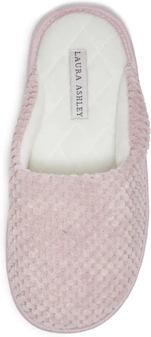 Laura Ashley Womens Plush Memory Foam Scuff Slippers, Fluffy Warm Micro Terry House Shoes, Comfy Slip On Bedroom Slipper