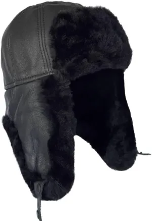 Leather Aviator Russian Ushanka Trapper Shearling Sheepskin Fur Ear Flap Waterproof Winter Hat