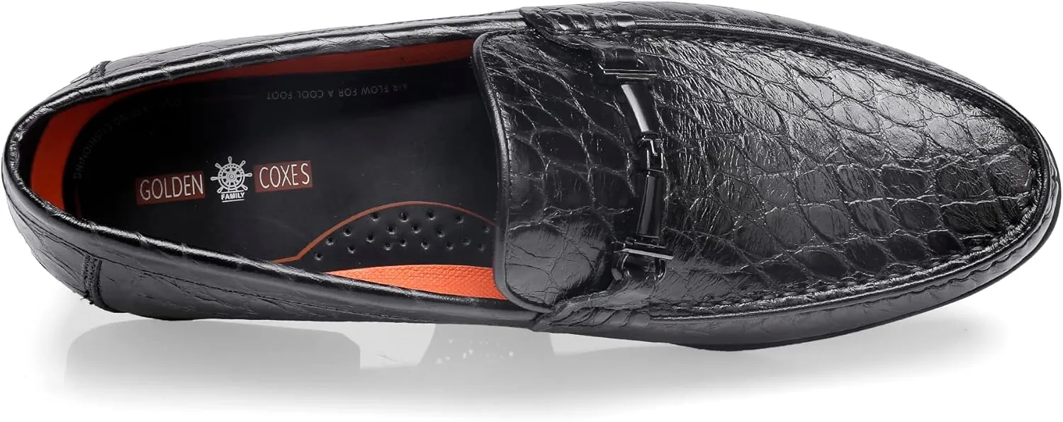 Leather Dress Shoes for Men, Classic Crocodile Printed Leather Slip-on Bit Loafer Shoes for Men