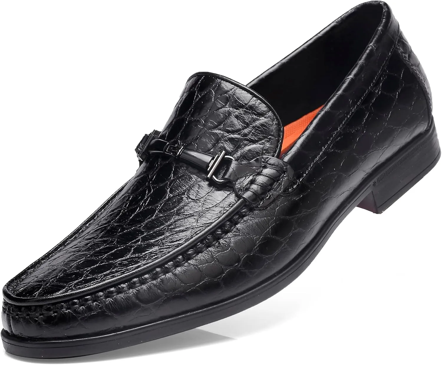 Leather Dress Shoes for Men, Classic Crocodile Printed Leather Slip-on Bit Loafer Shoes for Men