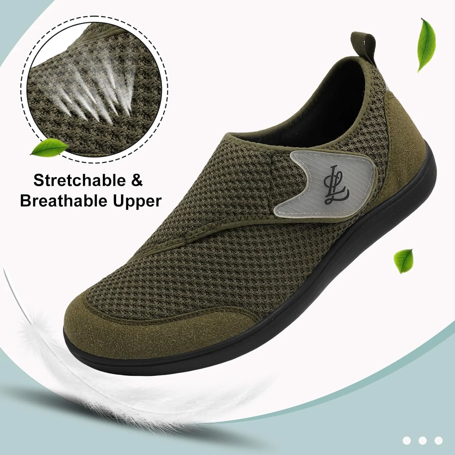LeIsfIt Mens Walking Shoes Wide Diabetic Shoes Adjustable Barefoot Shoes Breathable Zero Drop Shoes Wide Width Arthritis Edema Shoes